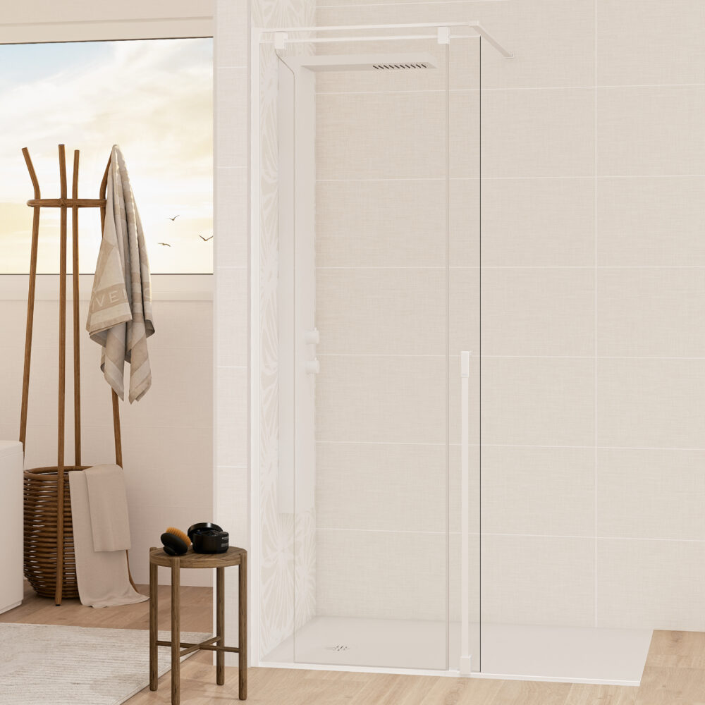 Produktbild Duschwand Solo C mit Klarglas und weißem (matt) Profil