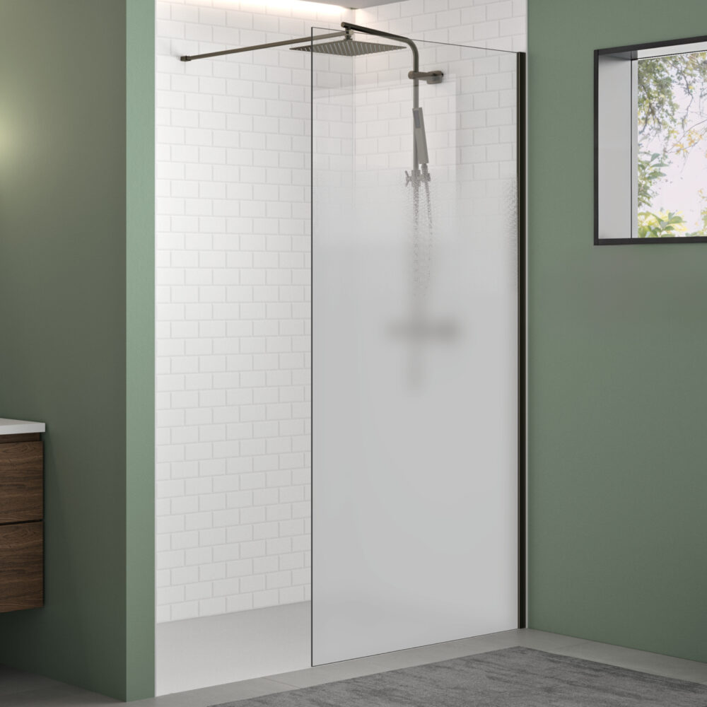 Produktbild Duschwand Solo Design mit Cosmosglas und Profil Graphit, gebürstet