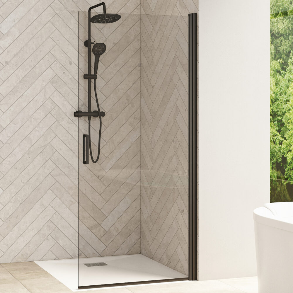 Produktbild Duschwand Solo P mit Klarglas und mattschwarzem Profil