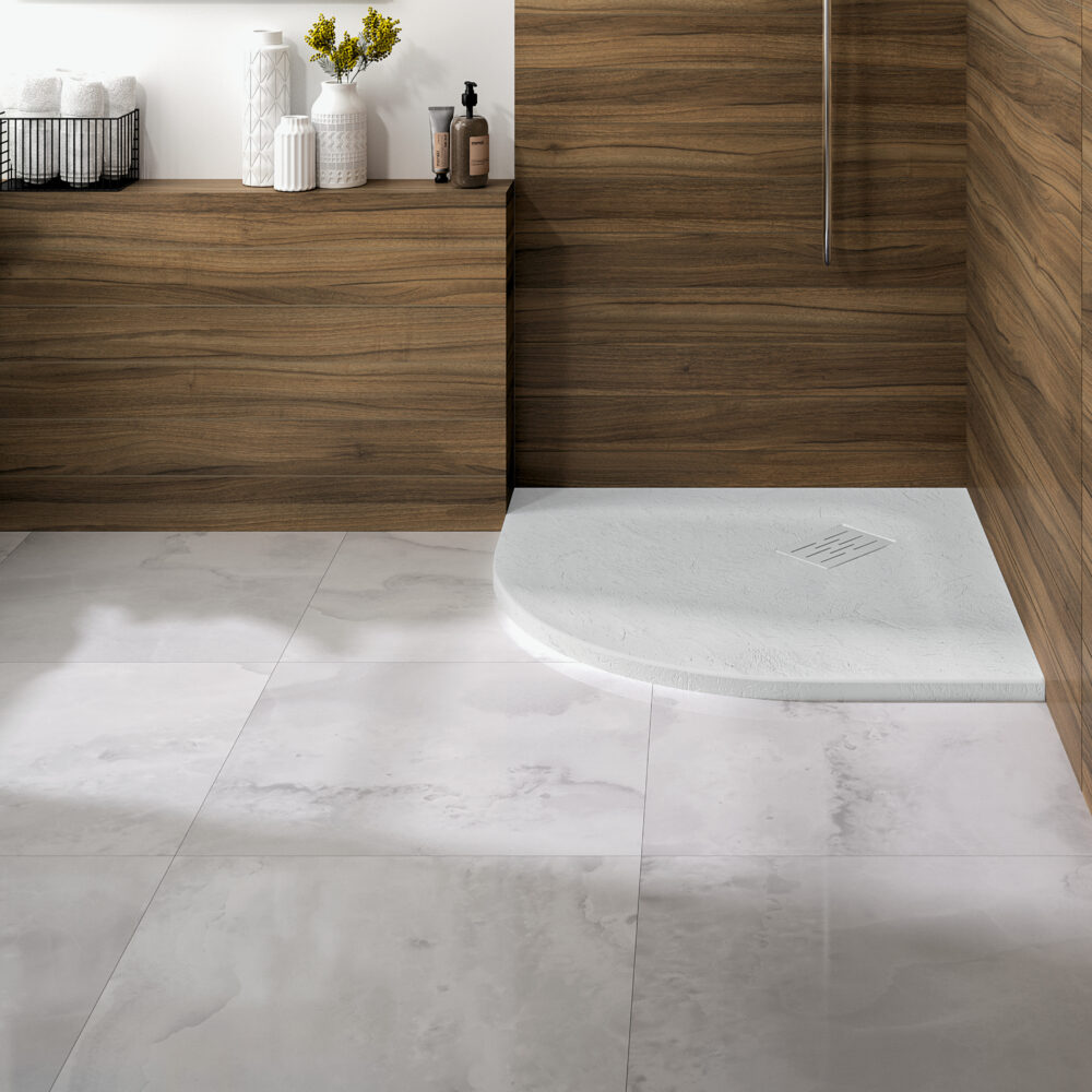 Produktbild Duschwanne Kinerock Evo, weiß in Natursteinoptik (90 X 90 cm, gerundet)